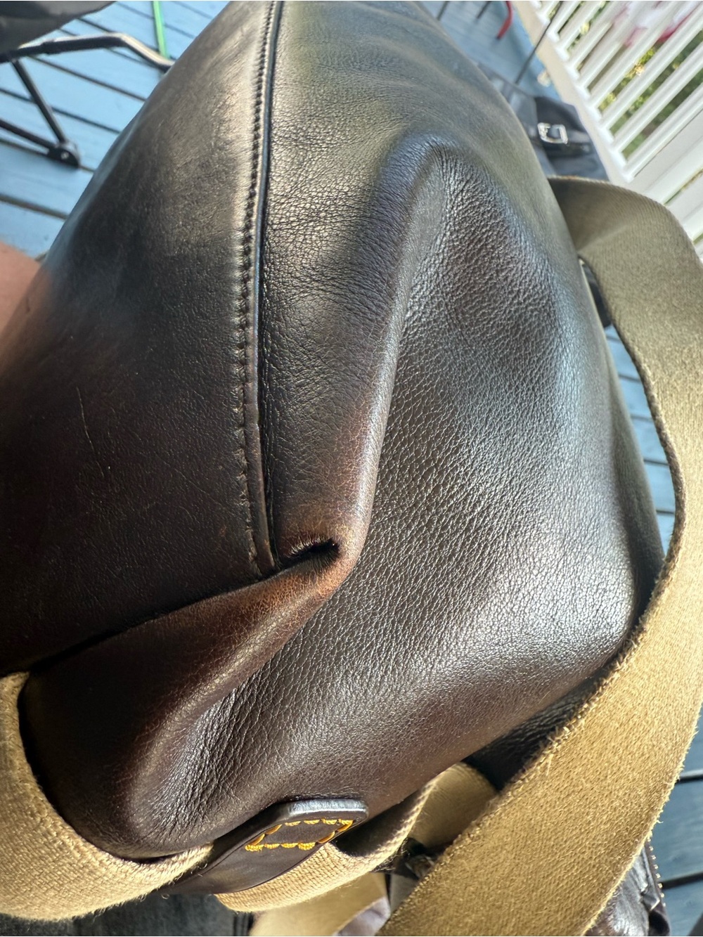 Dooney & Bourke Dark Brown Leather Satchel with Canvas Strap - Picture 14 of 16
